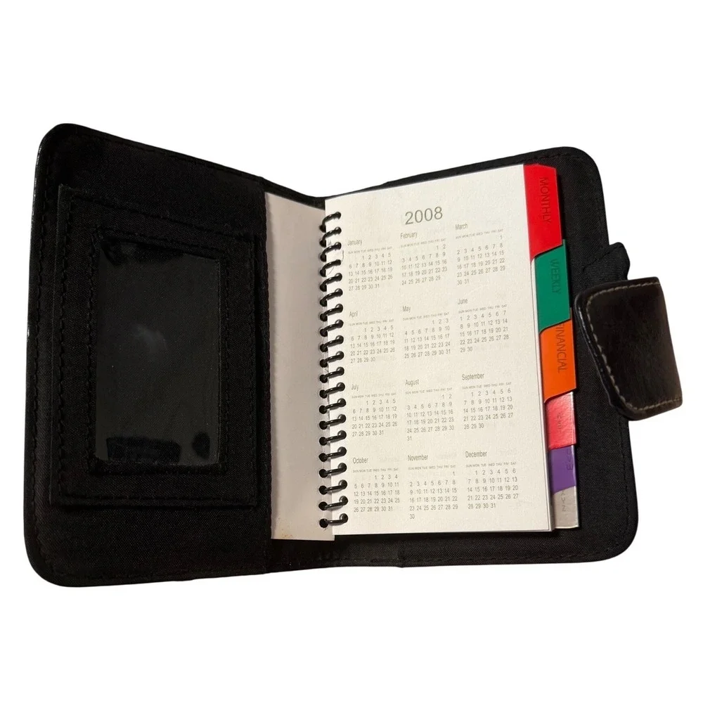 Black Faux Leather Pocket Planner Organizer Address Book Spiral Bound Tabbed 08