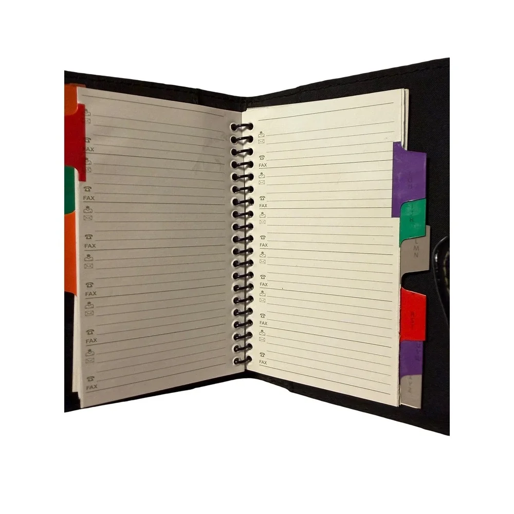 Black Faux Leather Pocket Planner Organizer Address Book Spiral Bound Tabbed 08