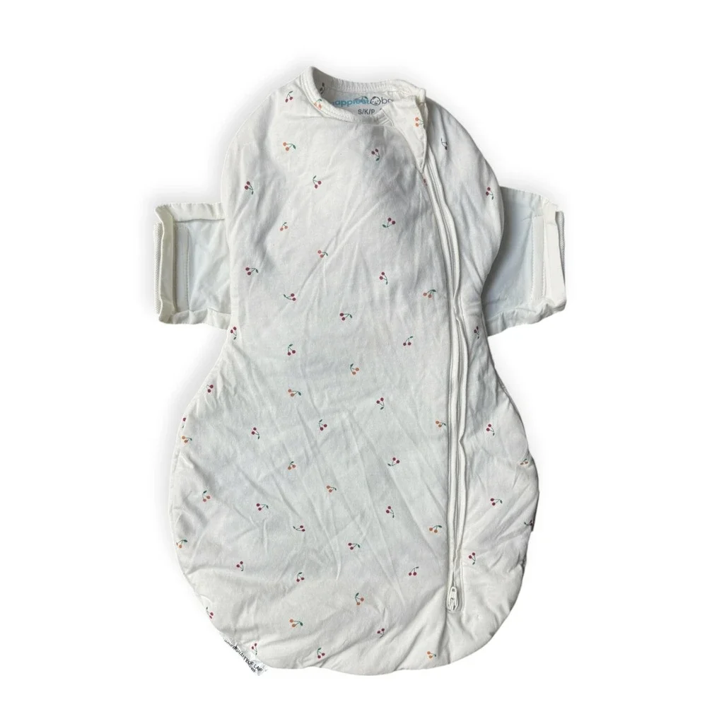 Happiest Baby SNOO Sack Swaddle Small 0-2M White Cherry Print Organic Cotton