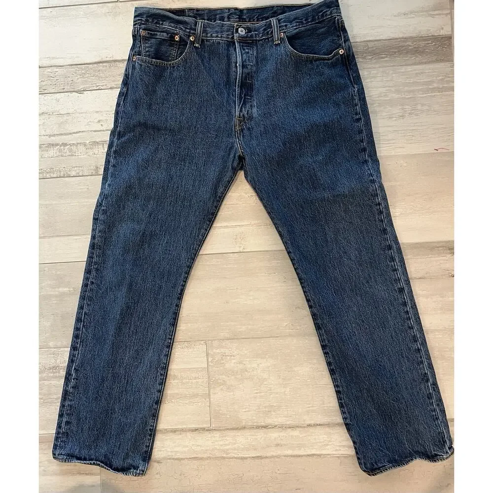 Levis‎ 501 Jeans Mens 38x31 Blue Denim Button Fly Straight Cowboy Western Work