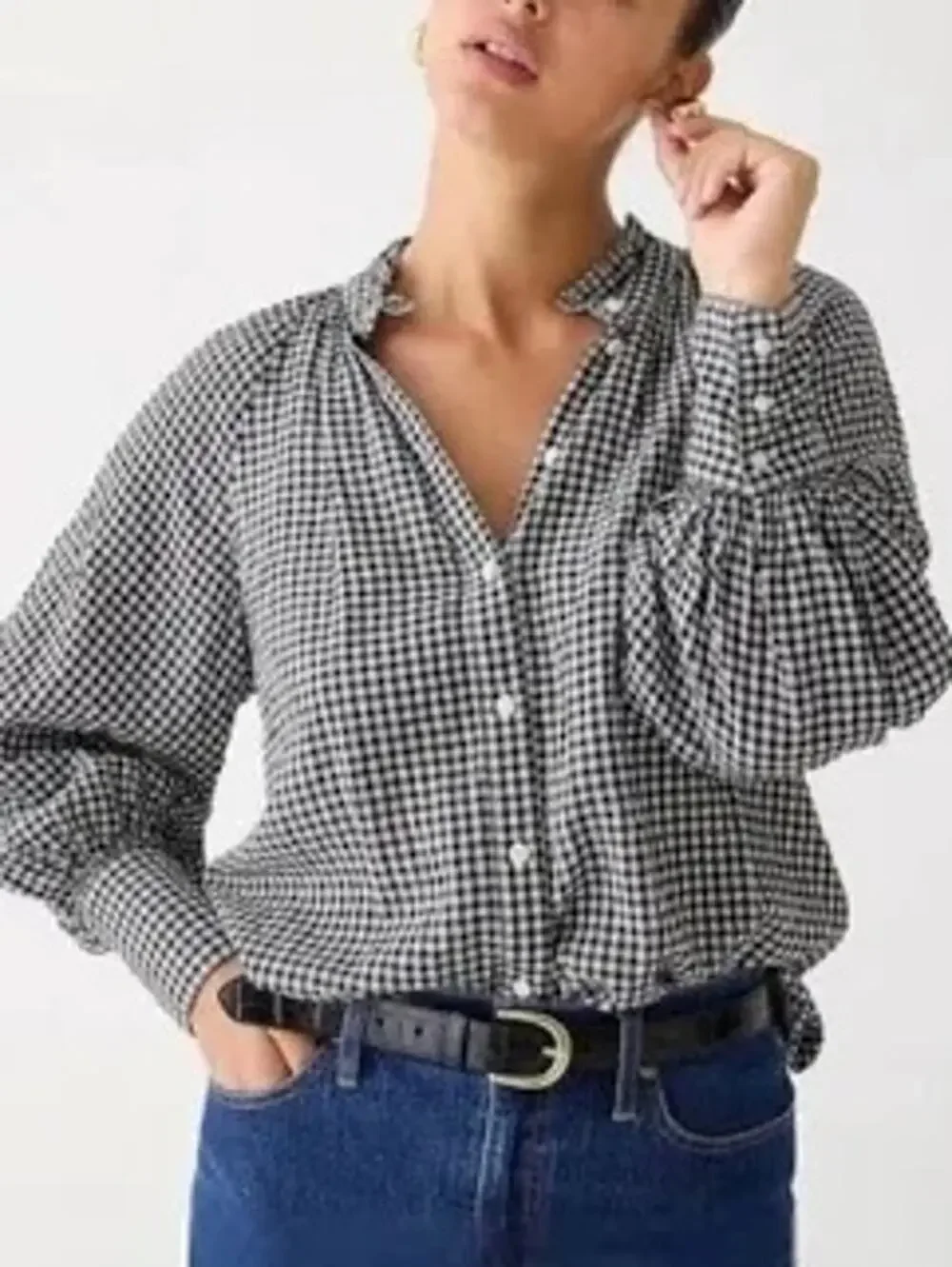J Crew Womens Victorian Ruffle Neck Button Up Shirt Plaid Elevated Basics Work 8