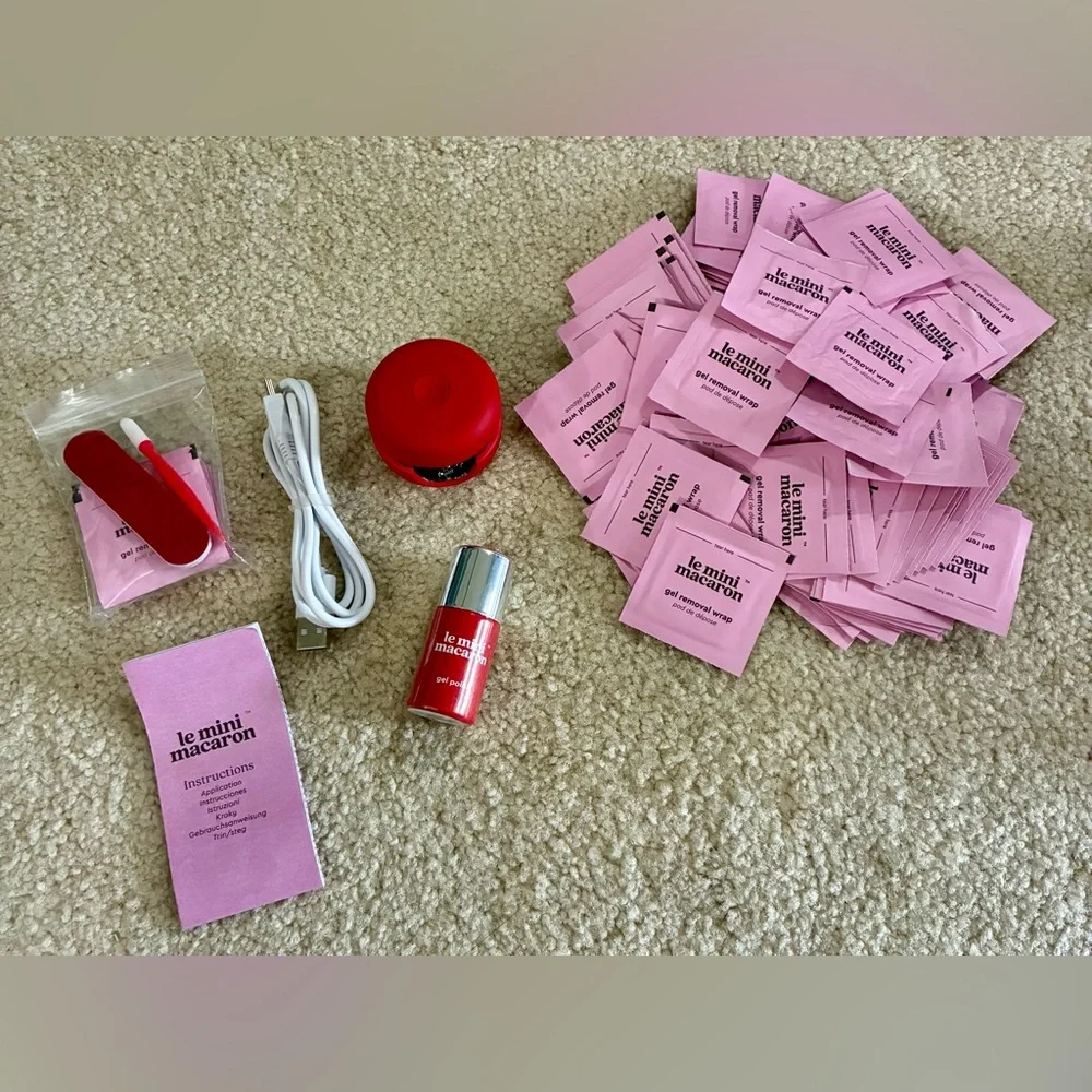 NEW Lot Le Mini Macaron gel manicure polish at home kit cherry red with UV light