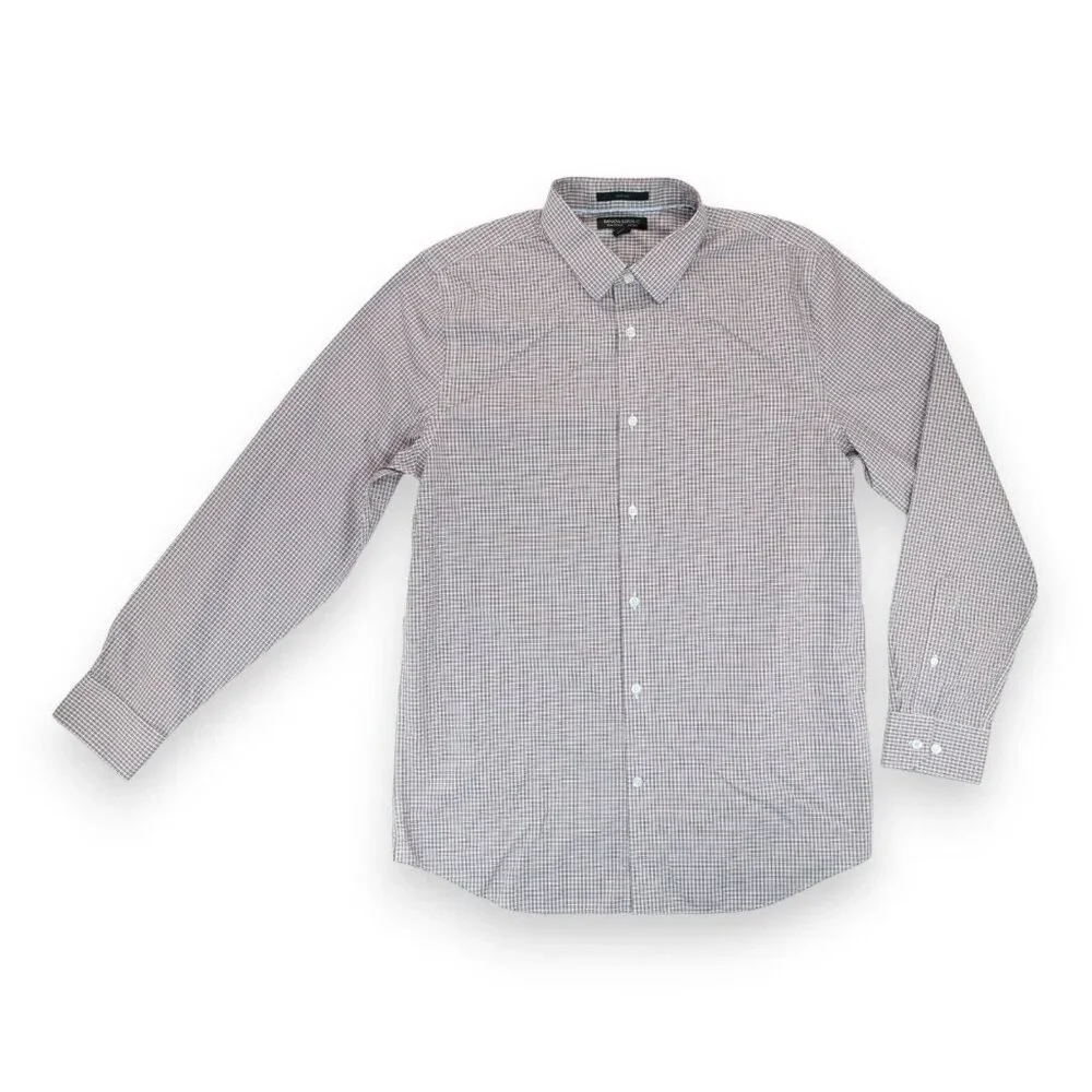 Banana Republic Mens‎ Large Red Plaid Non Iron Slim Fit Long Sleeve Shirt