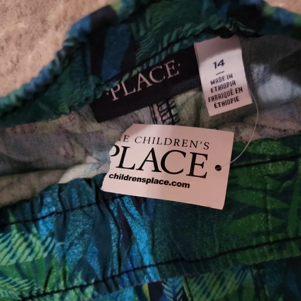 The Children's Place Boys Green Print Pull On Jogger Shorts - Tidal Size 14