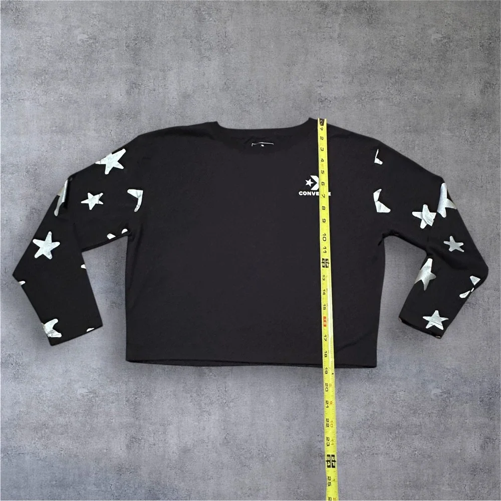 Converse Youth‎ Black Crop Sweatshirt Silver Stars Size 10-12