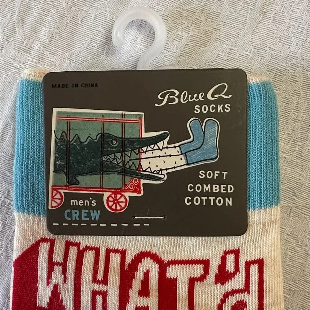 Mens Cotton Crew Socks Blue Q “What’d I Do?” Doghouse
