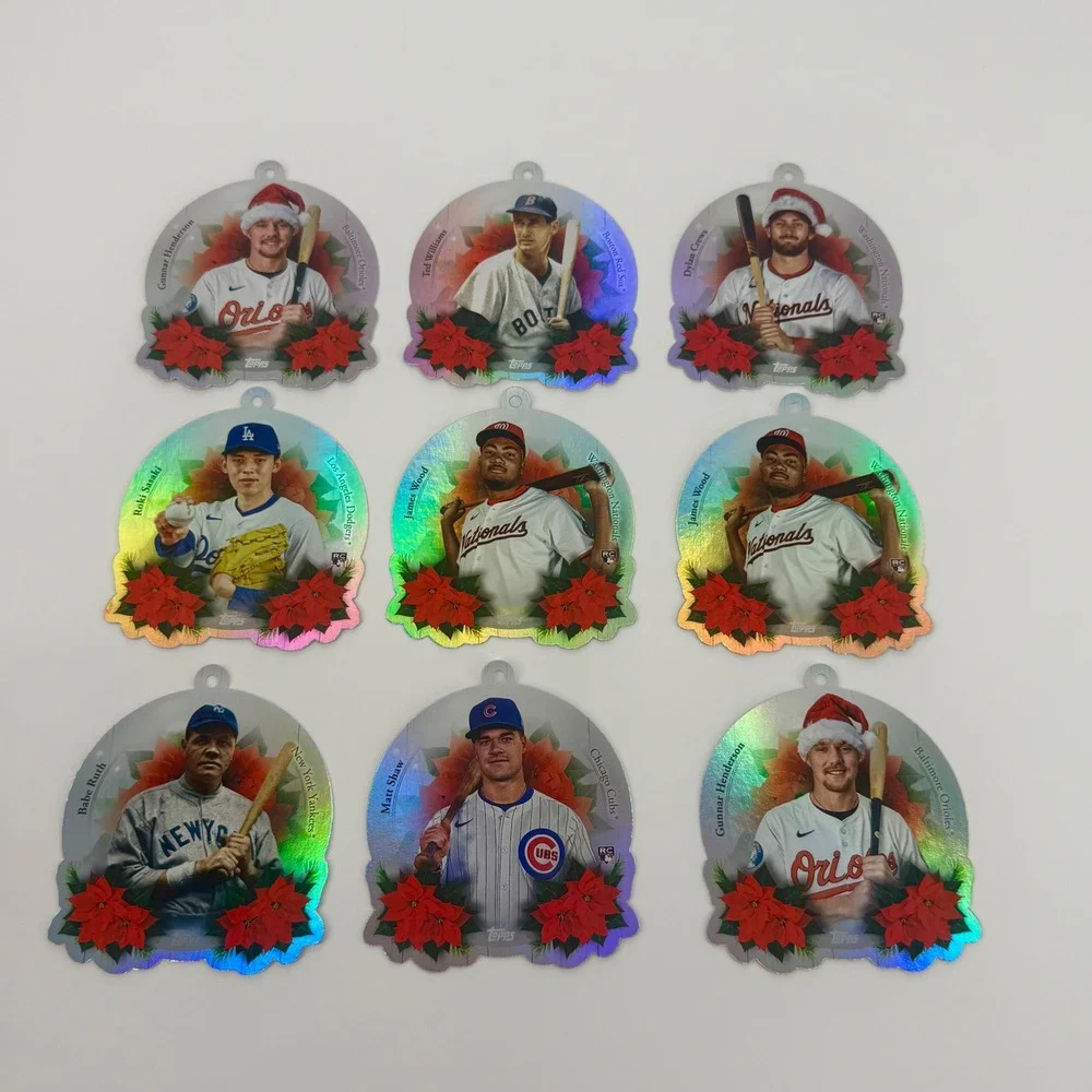 Topps MLB Holiday Baseball Card Ornament Lot 9pc Ruth Williams Henderson‎ Wood