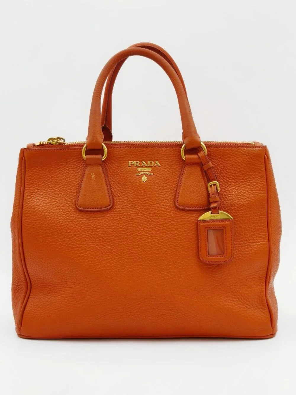 Prada Orange Vitello Daino Leather Large Bauletto Boston Satchel Handbag
