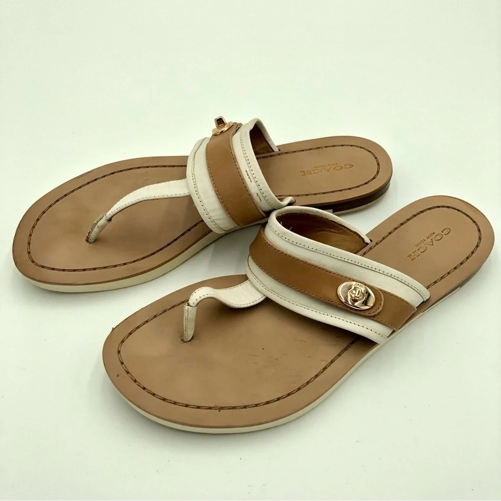 Coach Eileen Turlock Tan and White Sandals Size 9.5