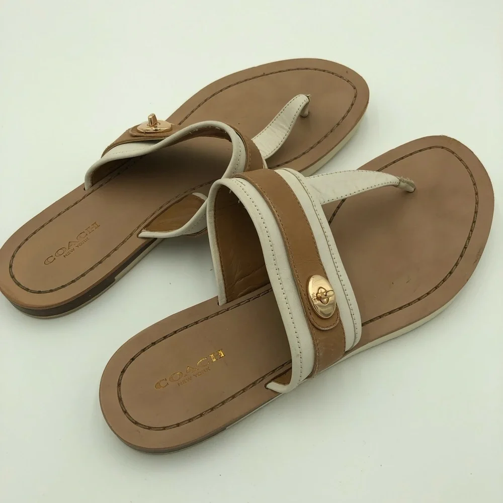 Coach Eileen Turlock Tan and White Sandals Size 9.5