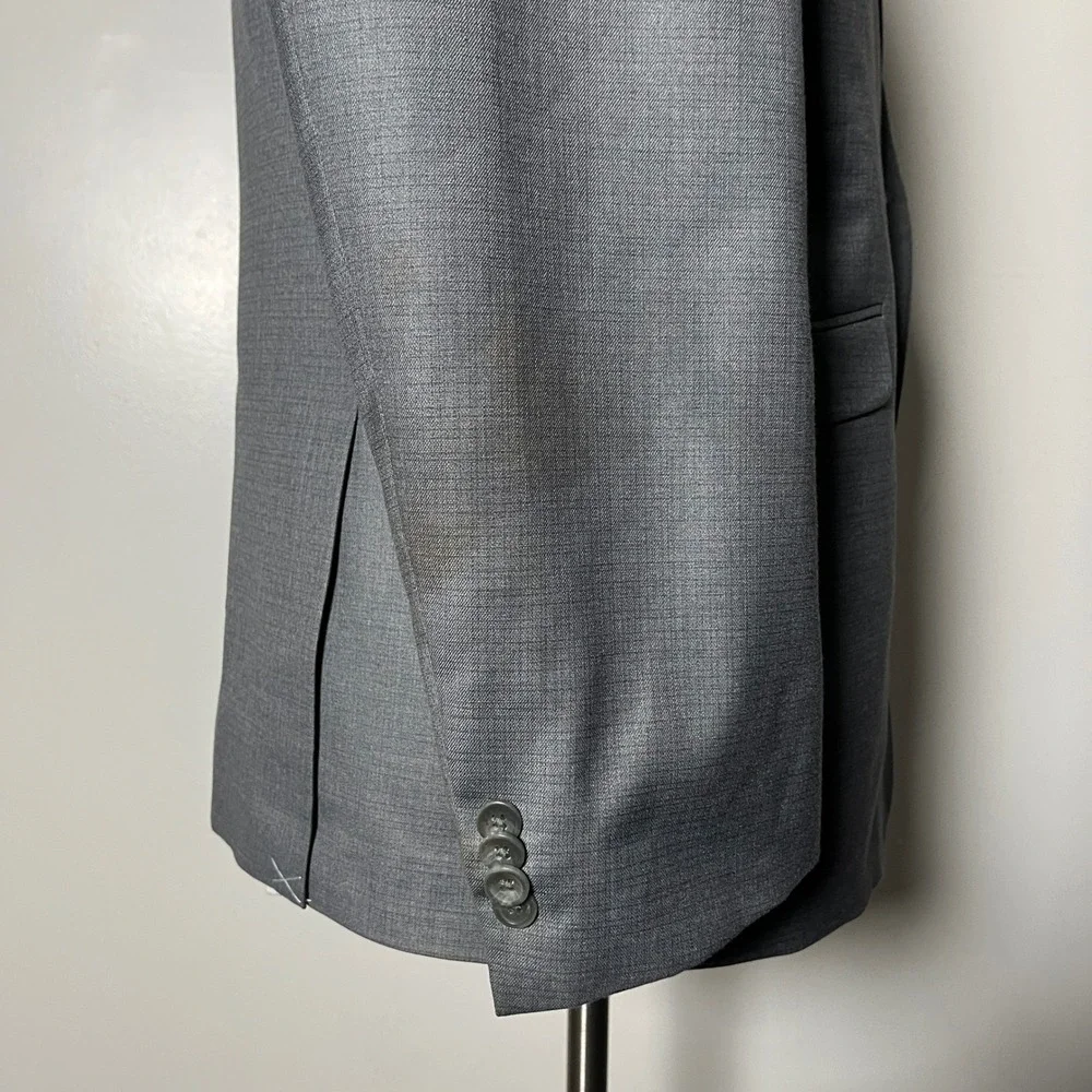 Kenneth Cole Reaction‎ Suit Mens 46L 34x31 Grey Sharkskin Techni-Cole Slim Fit