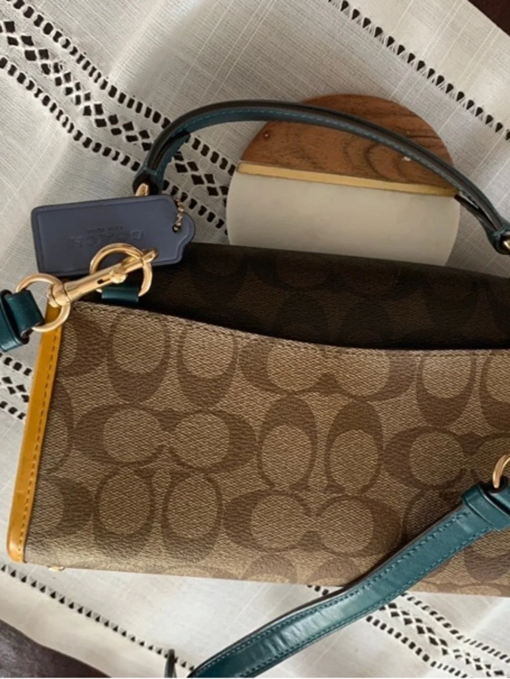 Coach Colorblock Signature Crossbody in Brown, Yellow, Teal & Pink